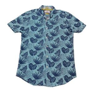 MTL Made To Live Shirt Mens Small Blue Tropical Print Button Up Slim Fit Beach